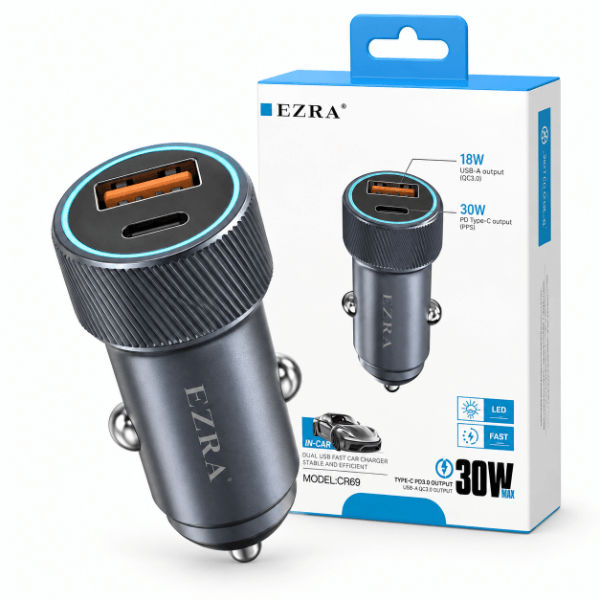 Cargador para auto USB 30W 2 puertos Ezra CR69